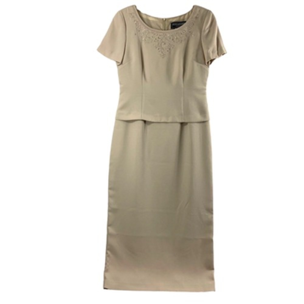 Jessica Howard Evening Dress Womens‎ 10 Embroidered Taupe Maxi Mother of Bride